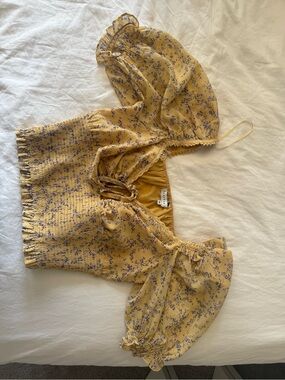 Endless Rose Smocked Yellow Floral Puff Sleeve